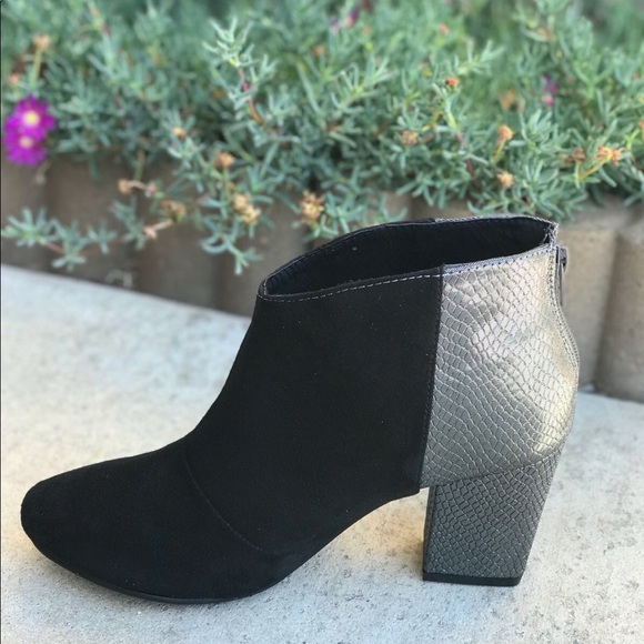 Ladies chunky heels booties back snake skin black - Picture 4 of 4